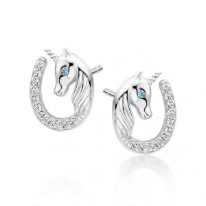 Cercei argint potcoava unicorn cu piatra bleu DiAmanti Z1729E_WAQ-DIA (Argint 925‰ 1,6 g.)